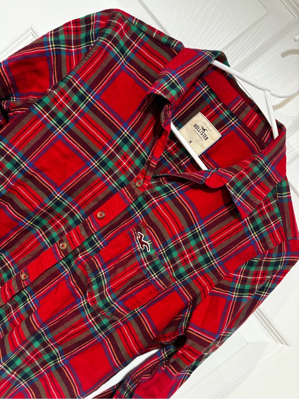 HOLLISTER 100% Cotton Red & Green Plaid Button Down Shirt